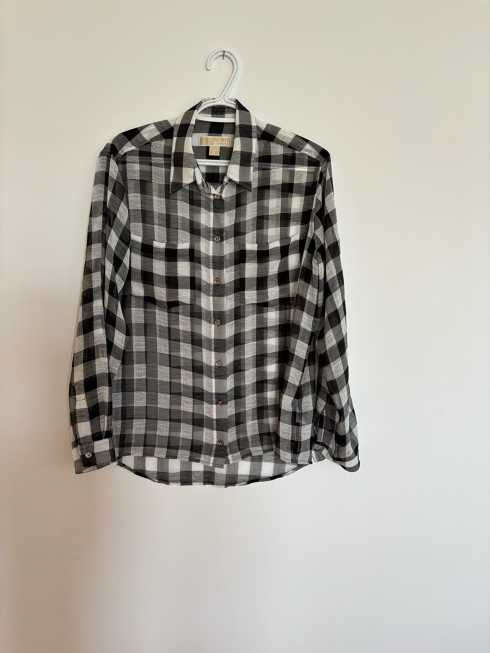 Michael Kors Black & White Plaid Button-Front Blouse